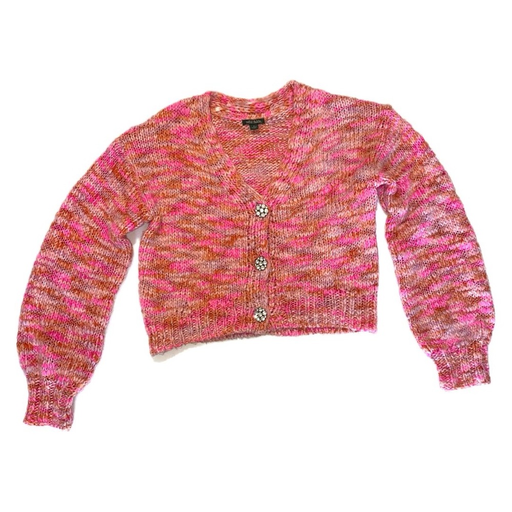 Wild Fable Pink and Orange Cropped Crochet Sweater